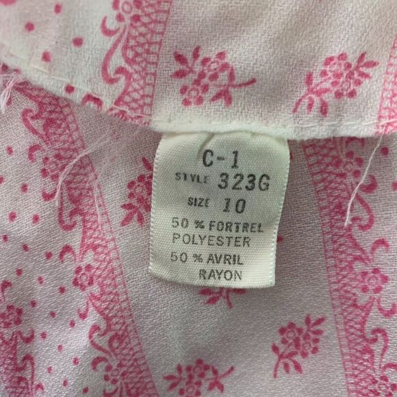 Vintage 60s Button Up Night Gown S White Pink Floral Short Sleeve Lace Pocket - Picture 5 of 5